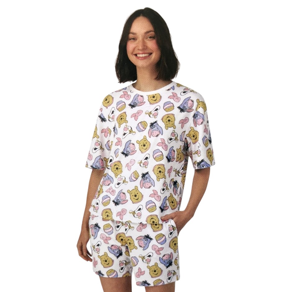 DISNEY Women's Character PJ Set, Size L, Winnie/White. Buyers Note - Disco