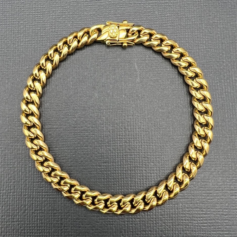 18K Gold-Filled Cuban Curb Chain Bracelet, 8MM Wide - 17.8cm