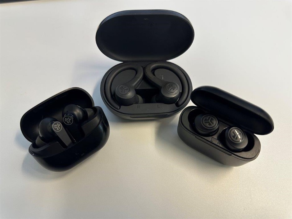 3 x Asstd. Brands model earbuds with charging cases