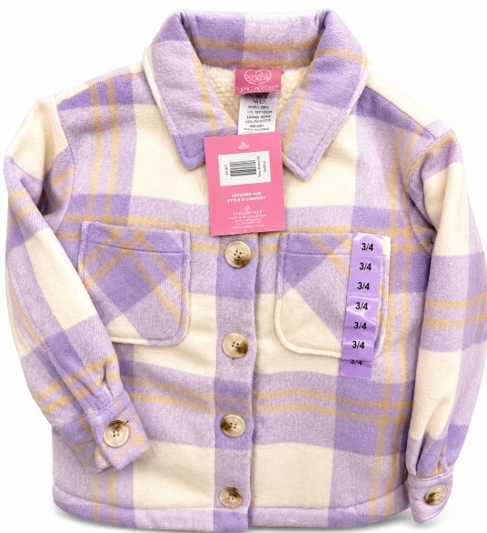OCEANBREAK Girls' Sherpa-Lined Shacket, Size 3-4, Purple.