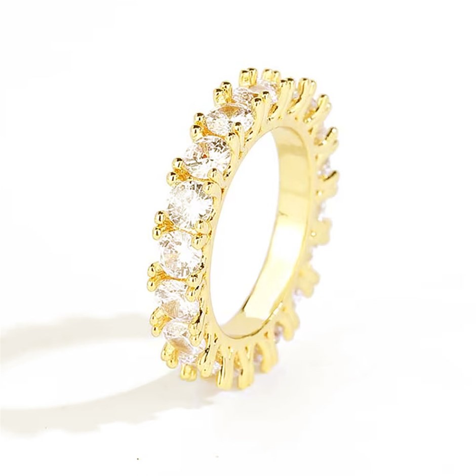18K Gold-Filled Single-Row Ring, AAA+ Cubic Zirconia, Size 8
