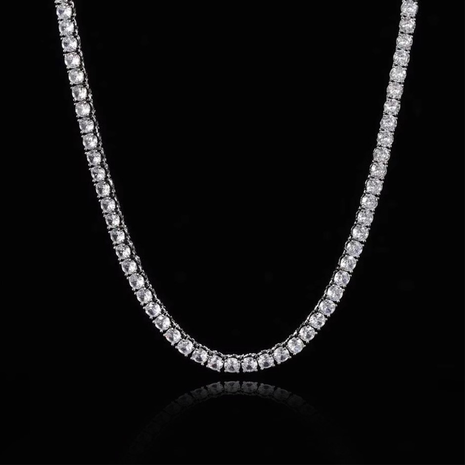 18K White Gold-Filled Tennis Necklace Facet Cut AAA+ Cubic Zirconia -60.9cm