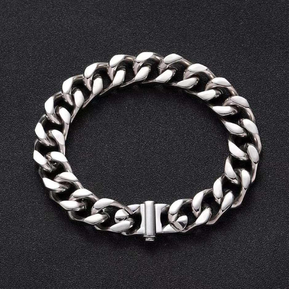 Silver-Filled Cuban Link Chain Bracelet, 10MM Wide - 20.3cm