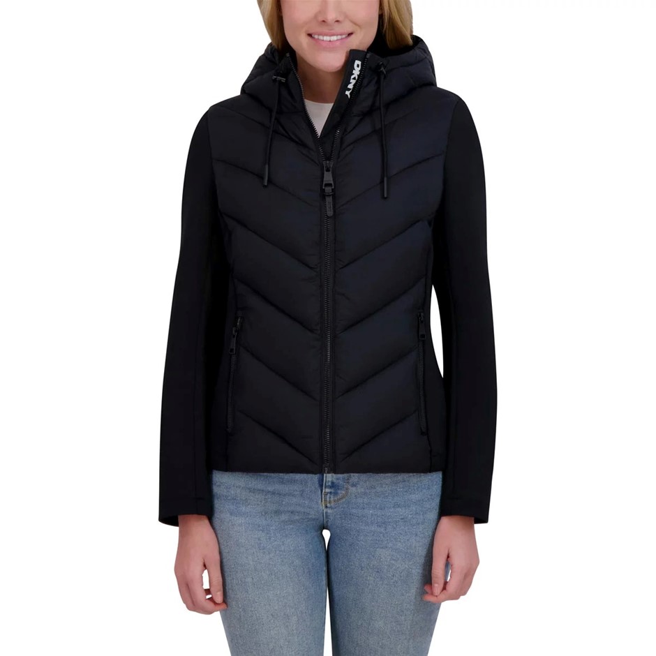 DKNY Women's Mixed Media Jacket, Size S, Black.