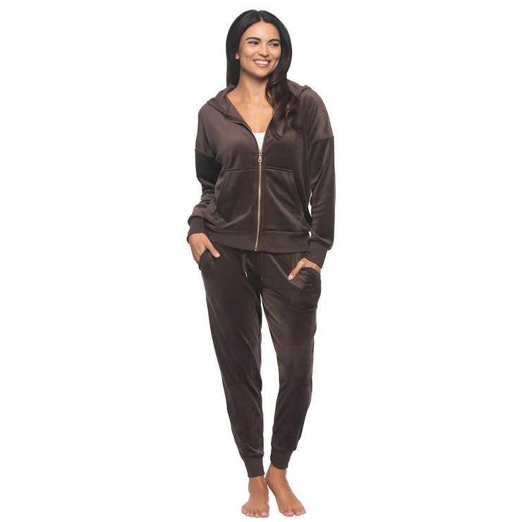 2pc JEZEBEL Women's Velour Set, Size L, Chocolate Brown.