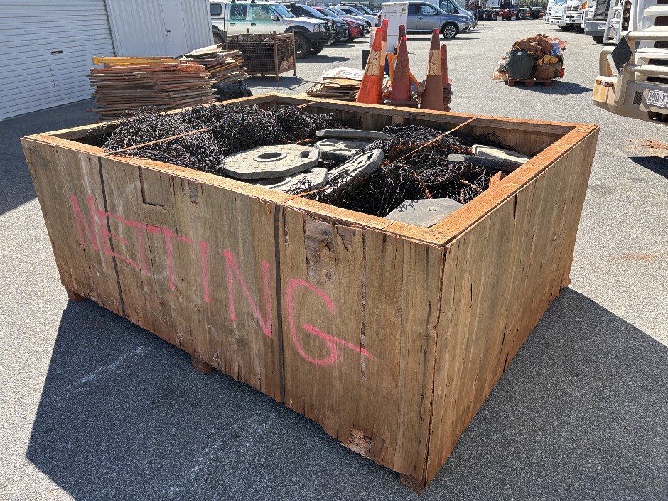 <p>Cyclone Netting and Safety Cone Bases in Large Crate</p>