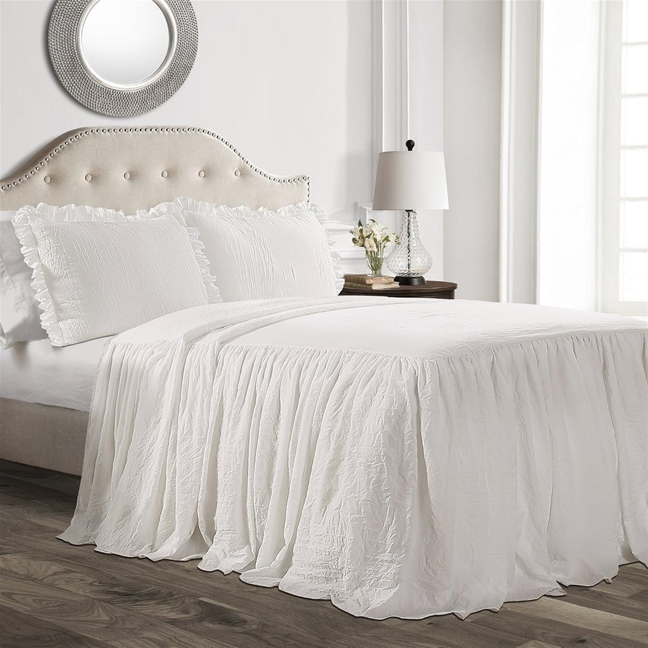 LUSH DECOR Ruffle Skirt Bedspread Set - 3 Piece Luxurious Farmhouse Bedding