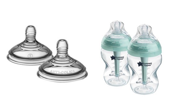 TOMMEE TIPPEE 1 x Advanced Anti-Colic Baby Bottle Teats (2 Pack) & 1 x Baby