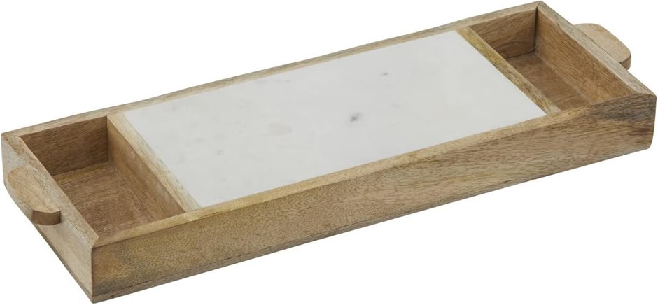 ACADEMY Eliot Serving Caddy, White Marble/Mango Wood, 45 x 15 x 4 cm.