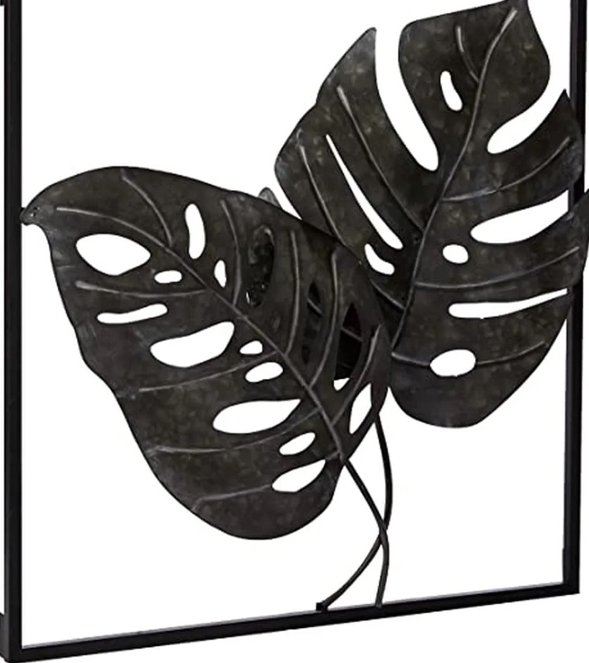 DARLIN Monsteria Double Leaf Framed V2 Wall Art- 62cm sq x 10cm Deep, Black