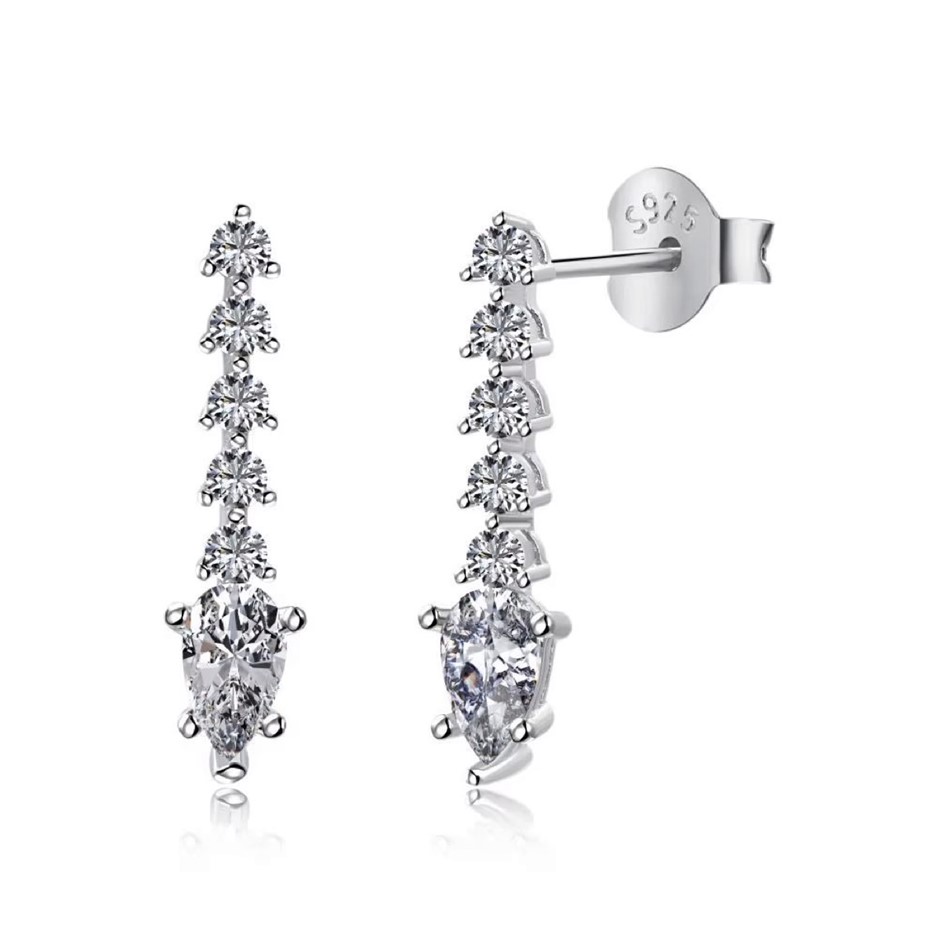 Pear 925 Sterling Silver Cubic Zirconia Drop Earrings