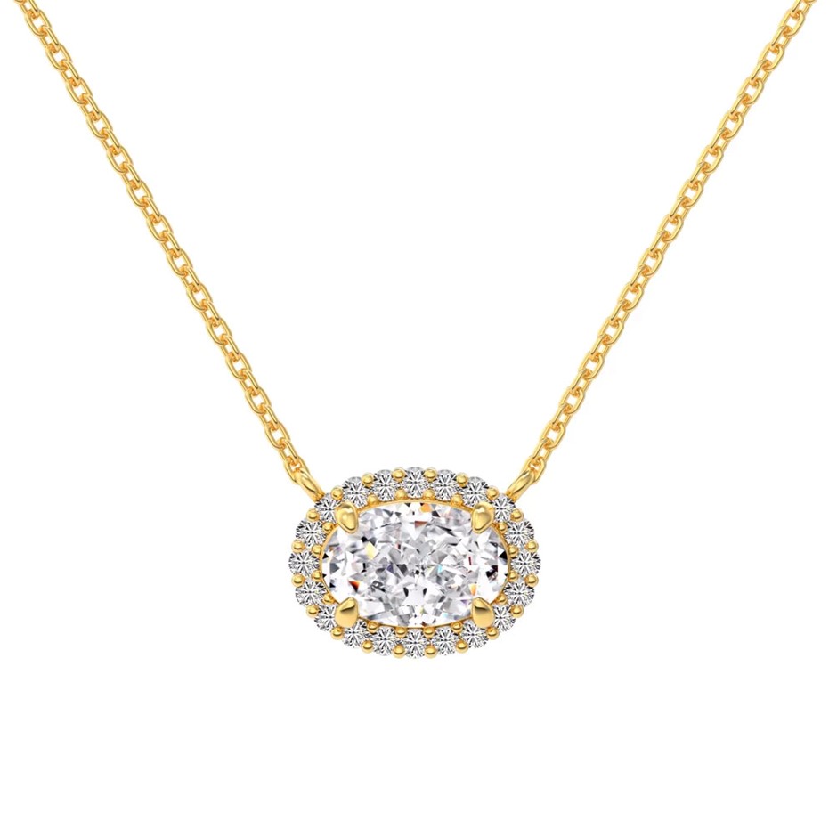 1.5ct 18k Gold Filled 925 Silver Cubic Zirconia Oval Pendant Necklace