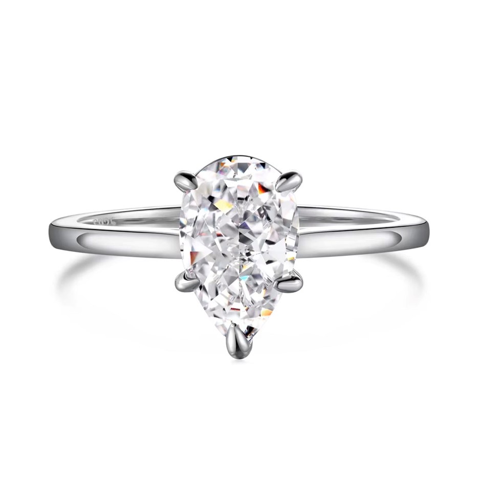 1.5ct Pear Cut Cubic Zirconia 925 Sterling Silver Ring - Size 6