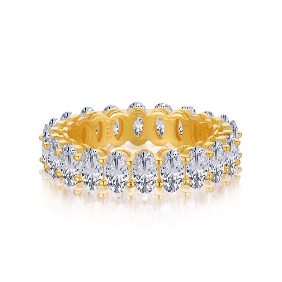Oval Cut Cubic Zirconia 18K Gold Filled 925 Silver Ring - Size 6