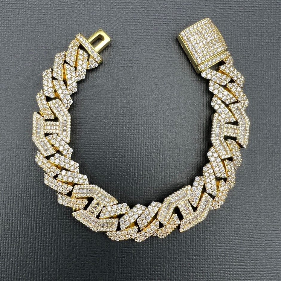 18K Gold-Filled Cuban Chain Bracelet with AAA+ Cubic Zirconia - 20.3cm