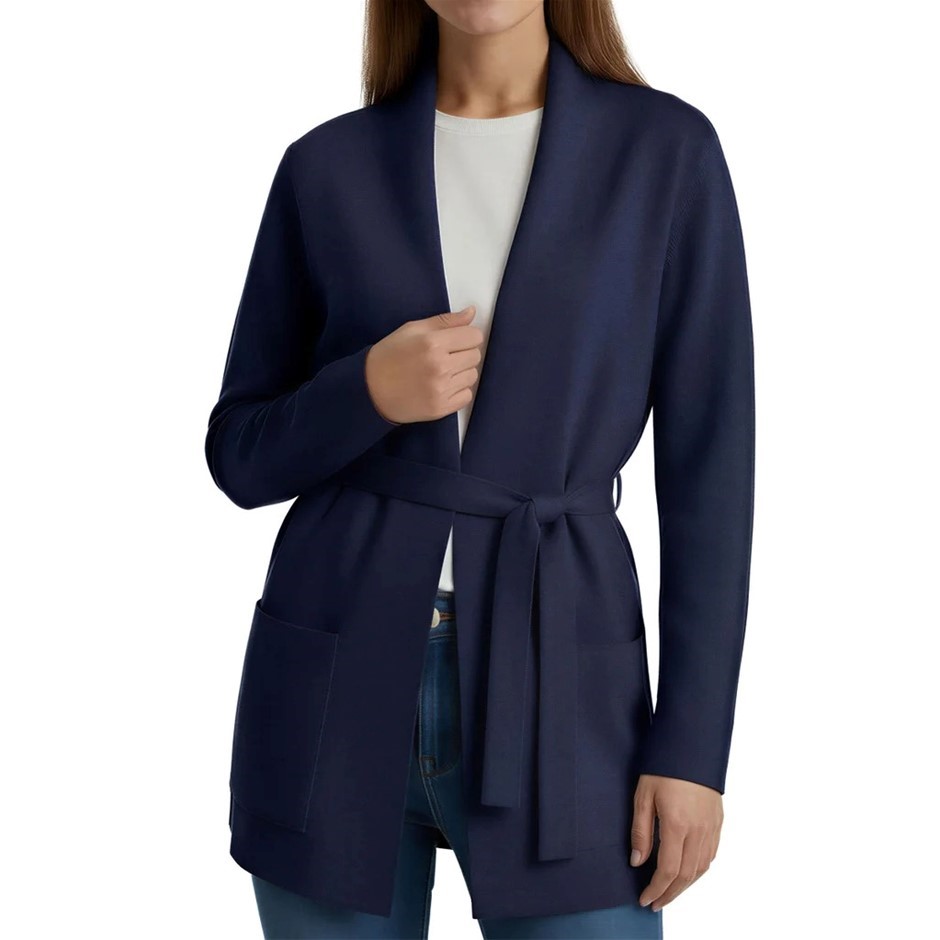 COMO VINTAGE Women's Belted Cardigan, Size S, Navy. Buyers Note - Discount