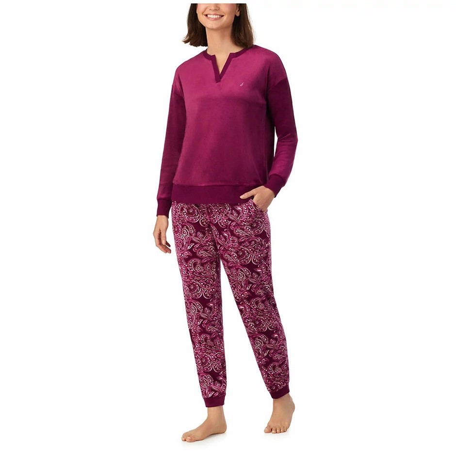 NAUTICA Women's 2pc Fleece PJ Set, Size L, Fuchsia. Buyers Note - Discount