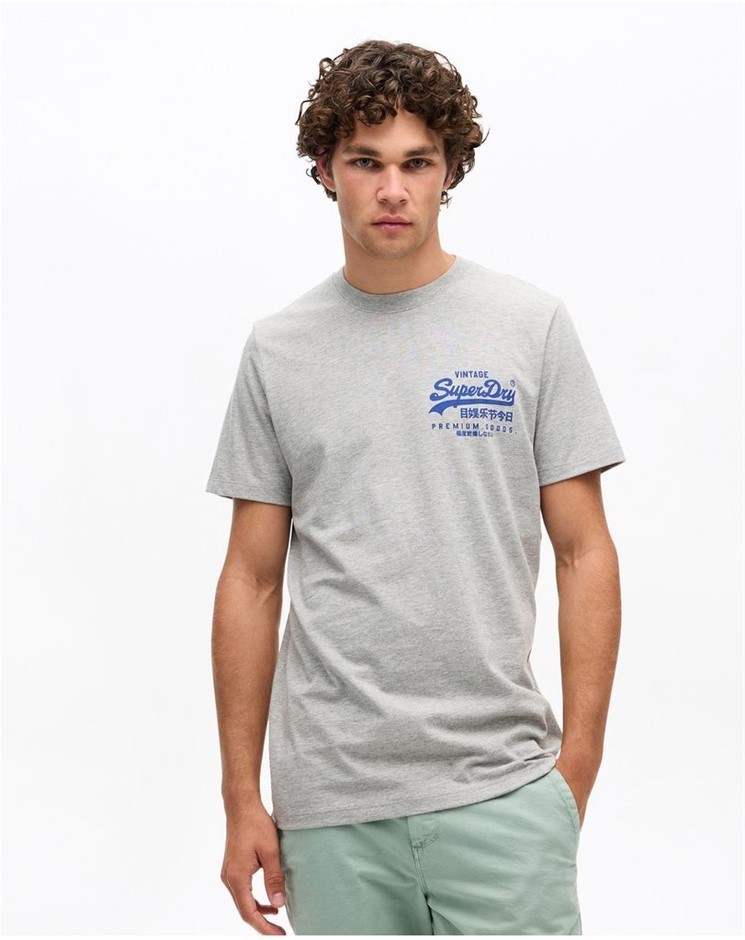 SUPERDRY Vintage Logo Chest Tee, Size L, 60% Cotton, Pumice Stone Marle (8J
