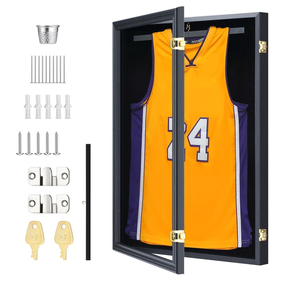 Lockable Sports Jersey Display Case Shadow Box Frame Wall Mounted 60x45cm