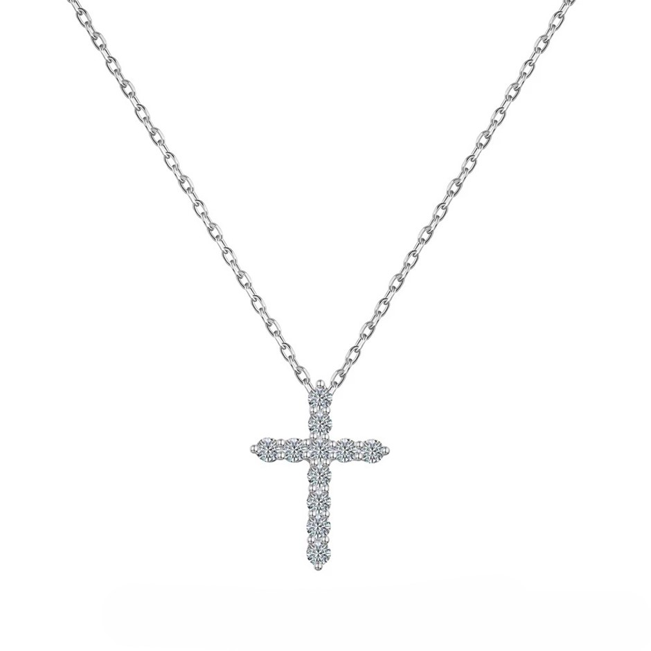 0.44ct Round Lab Created Moissanite 925 Silver Cross Pendant Necklace