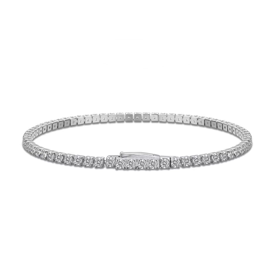 2.5mm Lab Created Moissanite 925 Silver Tennis Bracelet-16cm