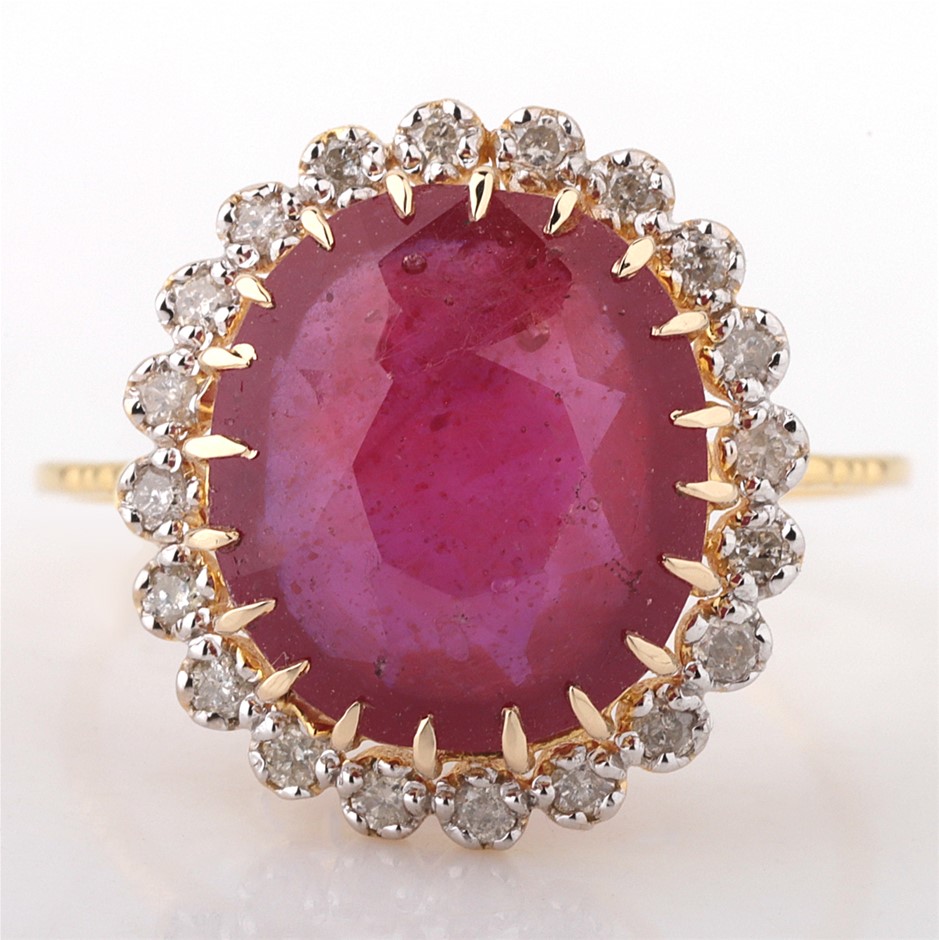 Yellow Gold Natural Ruby & Diamond Ring with valuation