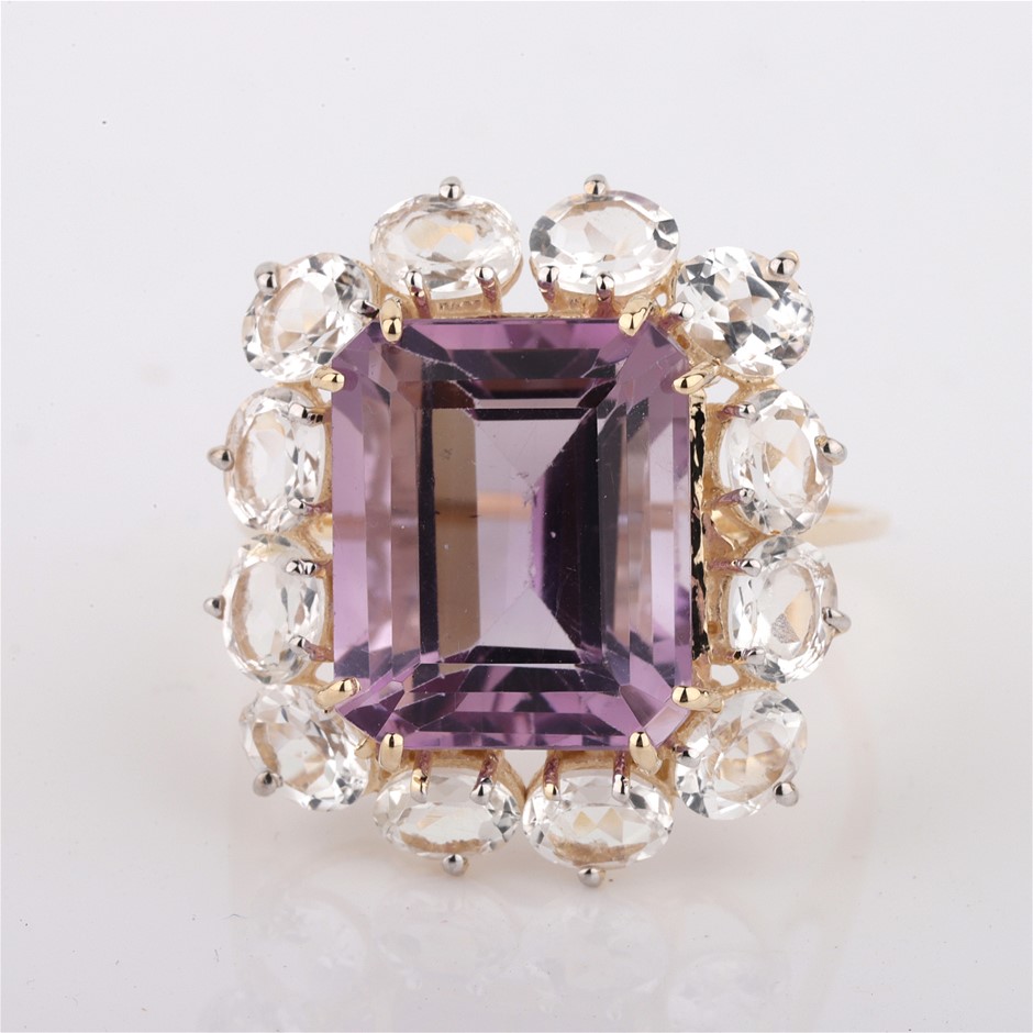 Yellow Gold Natural Amethyst / Natural White Topaz Ring with valuation