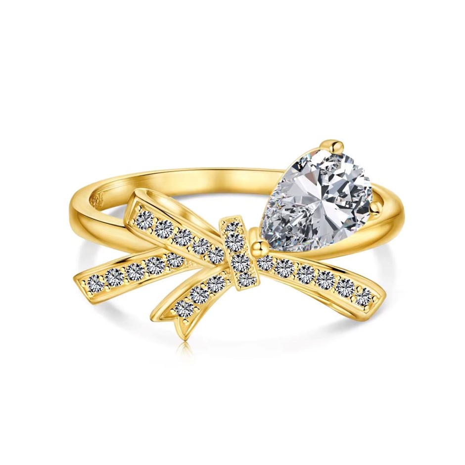 0.5ct Ribbon 5A Cubic Zirconia 18K Gold Filled 925 Silver Ring - Size 7