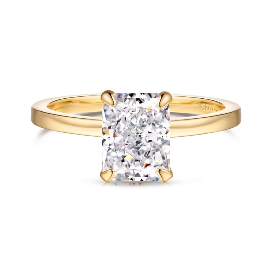 2ct Rectangle 5A Cubic Zirconia 18K Gold Filled 925 Silver Ring - Size 6