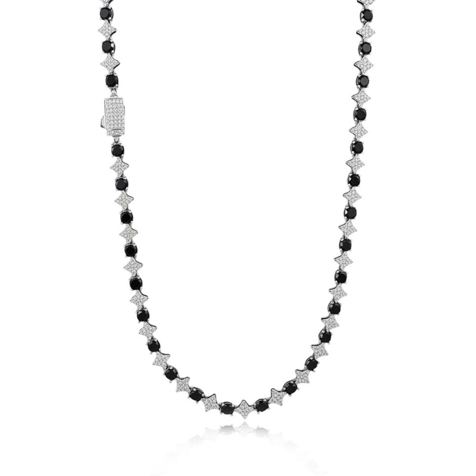 18K White-Filled 6mm Tennis Star Necklace , AAA+ Cubic Zirconia - 60.9cm
