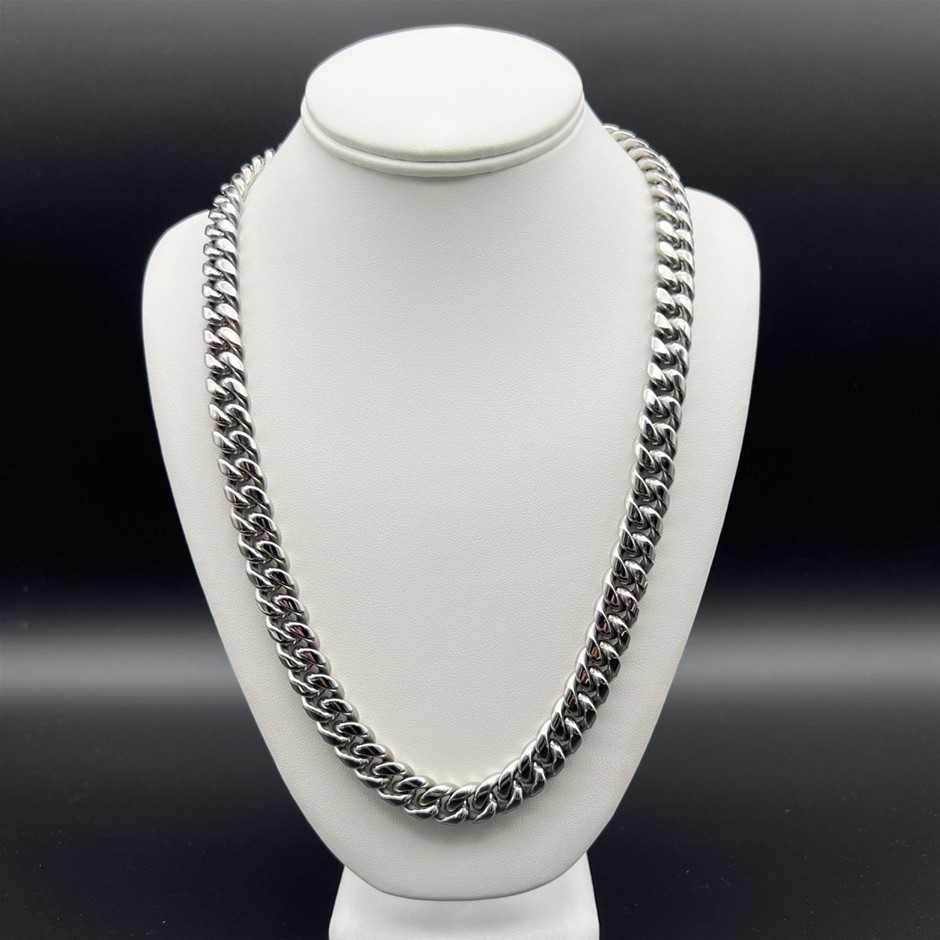 Silver-Filled Cuban Necklace Cubic Zirconia Clasp, 12MM - 60.9cm