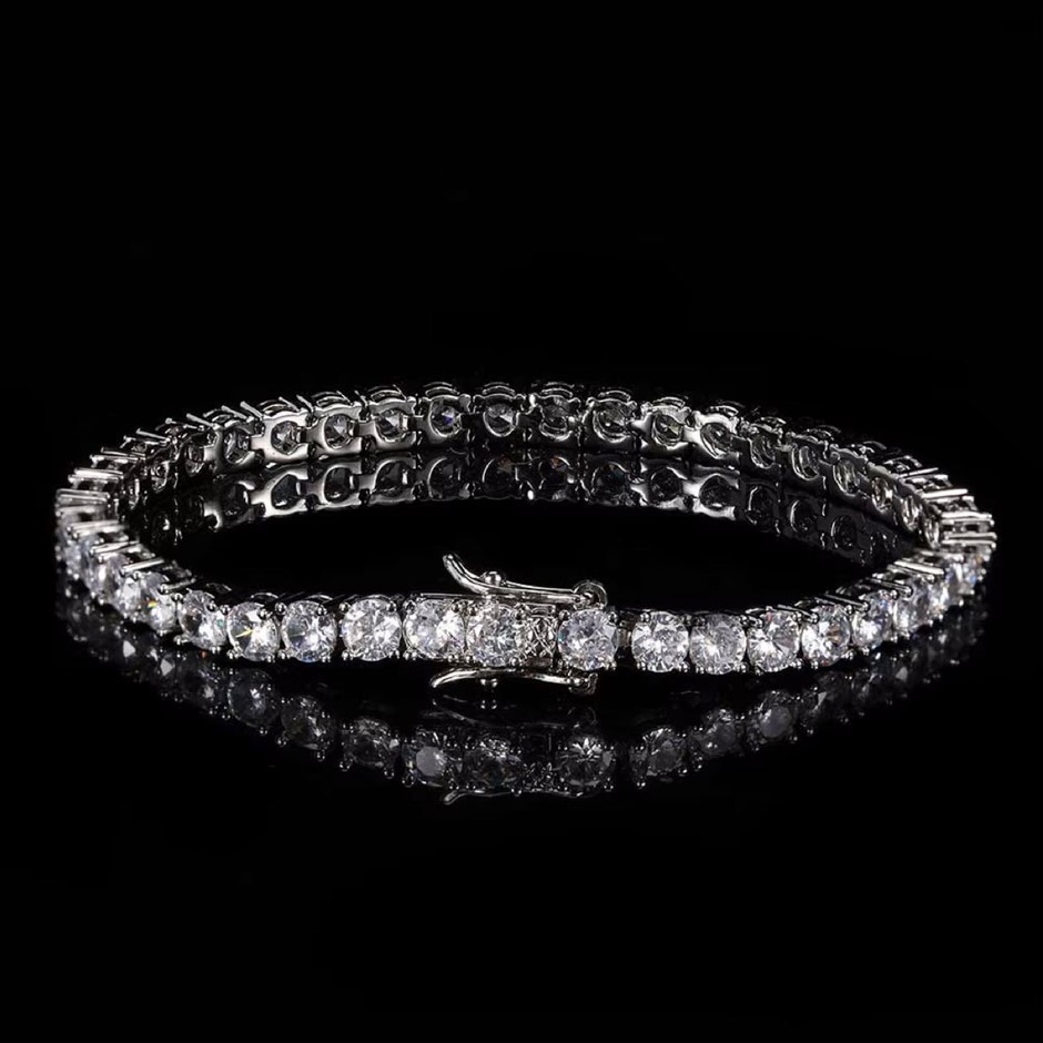 18k White GoldFilled Tennis Bracelet Round Facet Cut Cubic Zirconias-20.3cm