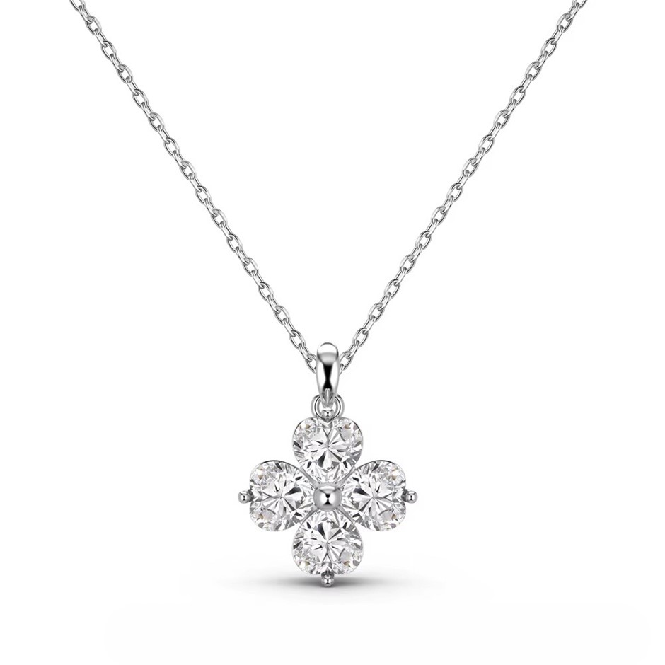 3.20ct Heart Lab Created Moissanite 925 Silver Clover Pendant Necklace