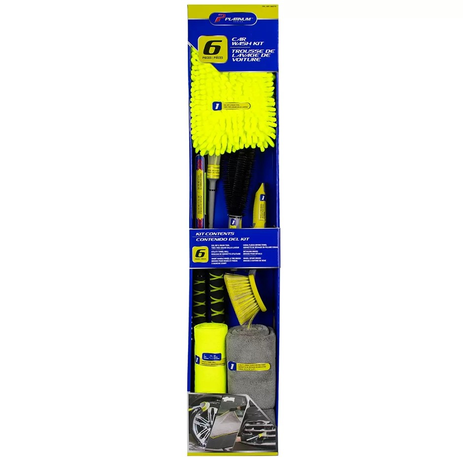 PLATINUM SERIES 6pc Car Wash Kit. N.B: Damaged packaging & small brush is m