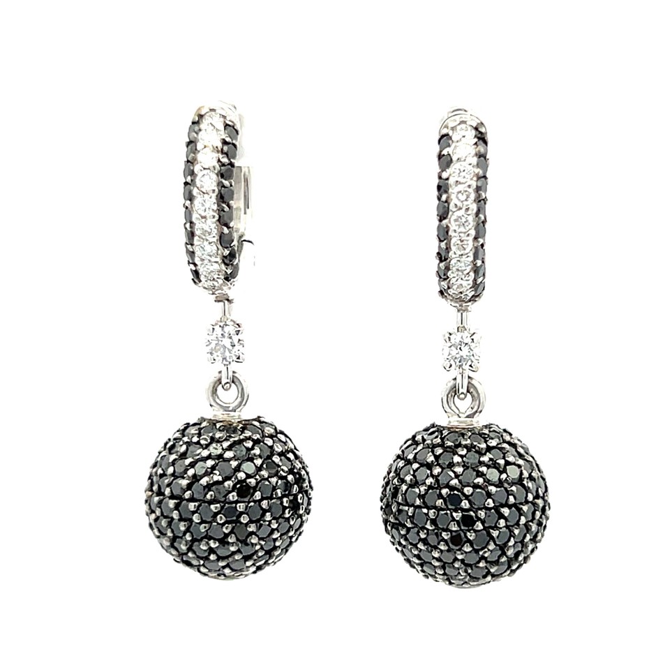 14ct White Gold Black & White Diamond Drop Earrings