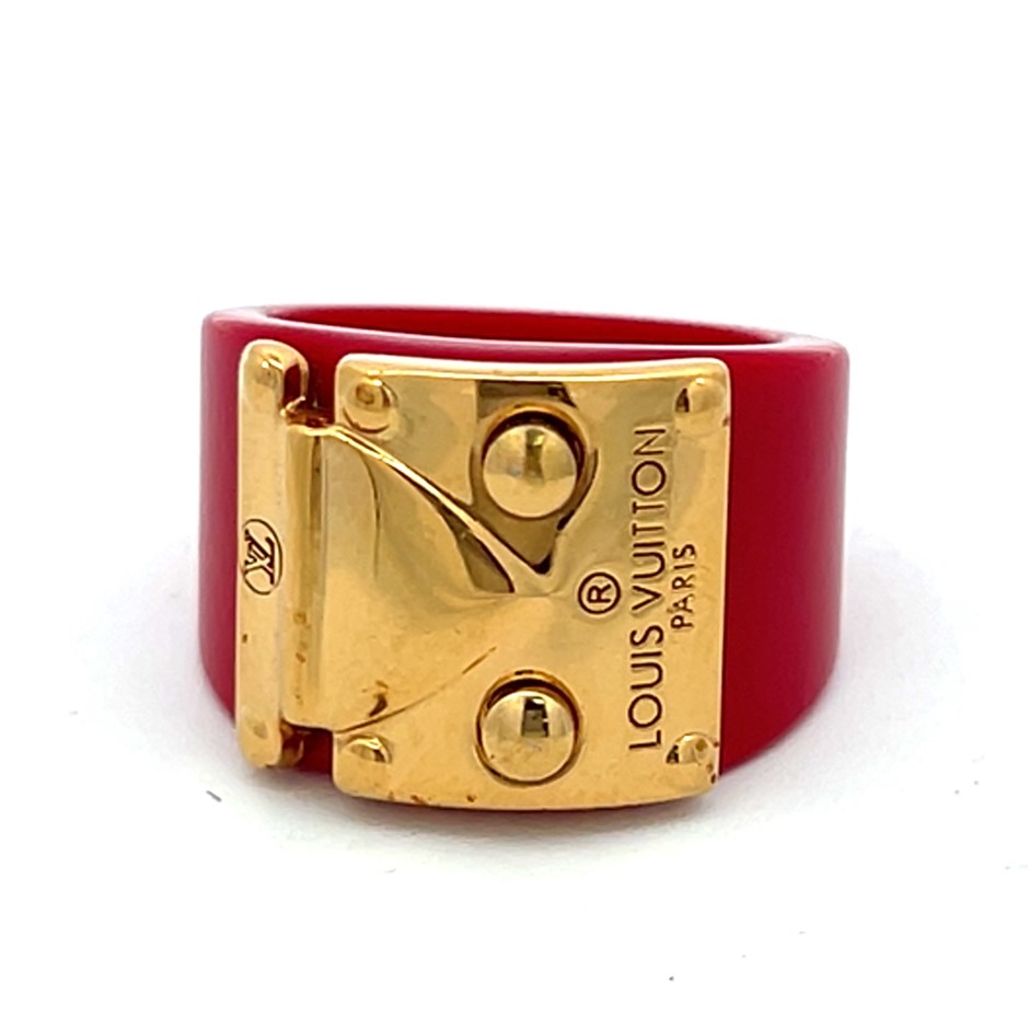 Louis Vuitton statement ring crafted from glossy red resin
