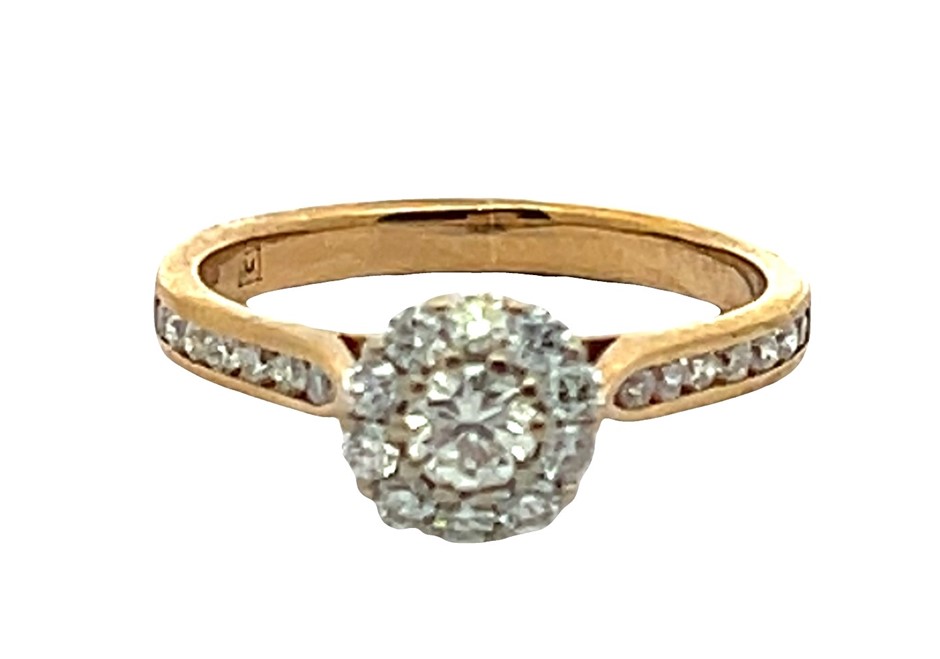 9ct Yellow Gold Diamond Halo Cluster Ring