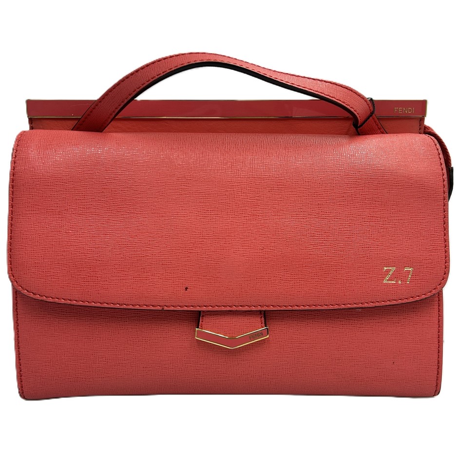 Fendi Red Textured Leather Top Handle Shoulder Bag