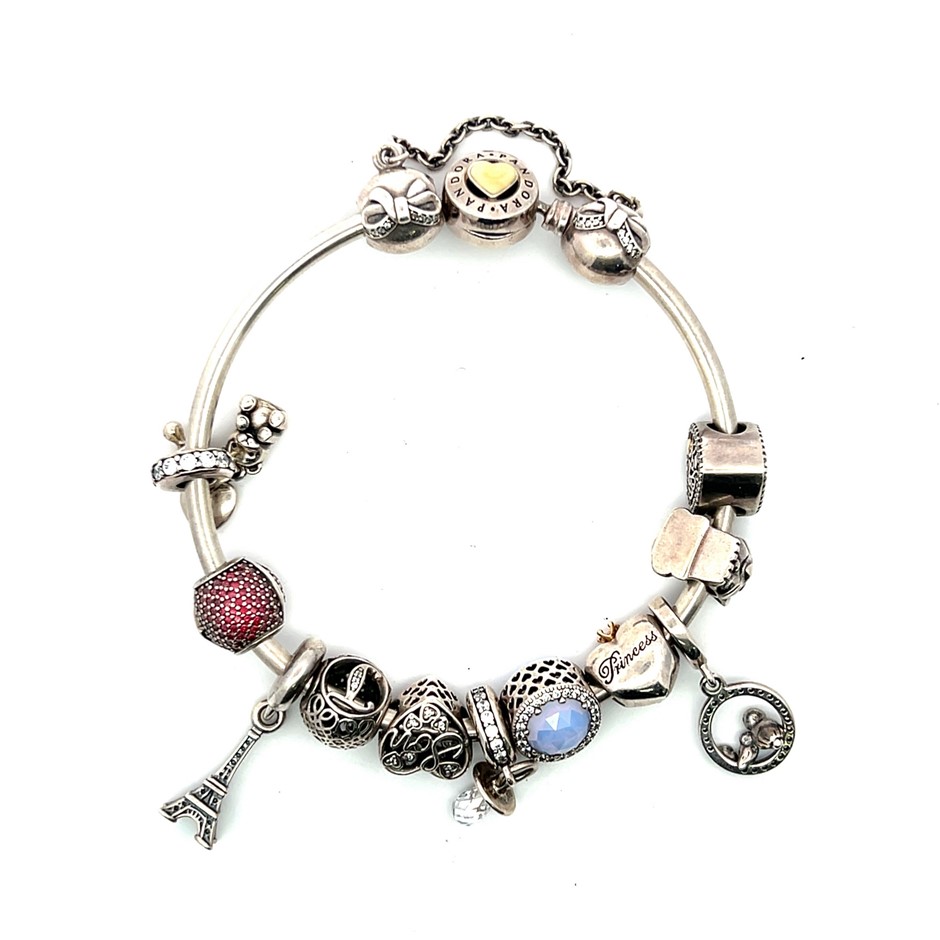 Pandora sterling silver charm bracelet hallmarked S925 ALE
