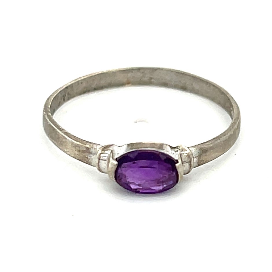 Sterling Silver Amethyst Ring With Oval Faceted Stone