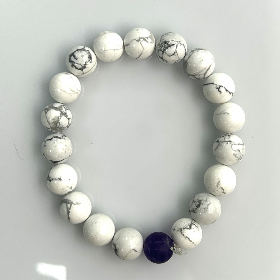 Howlite And Amethyst Bead Stretch Bracelet