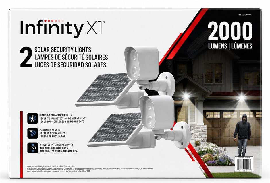 Infinity X1 Solar Security Light 2 Pack. NB: Not tested.