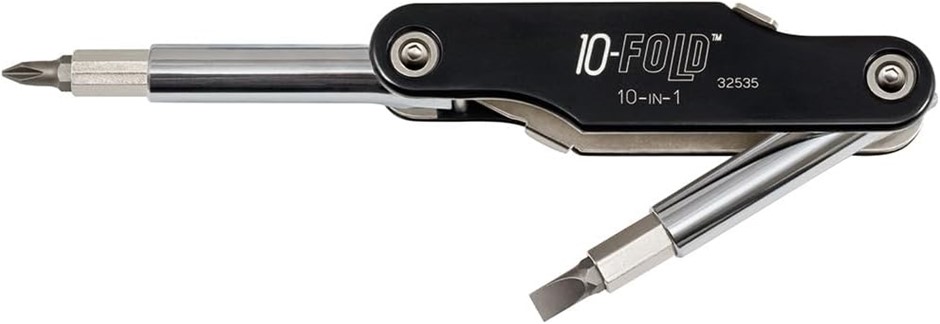 KLEIN TOOLS 32535 10-in-1 10 Fold Screwdriver/Nut Driver, multi, Black.