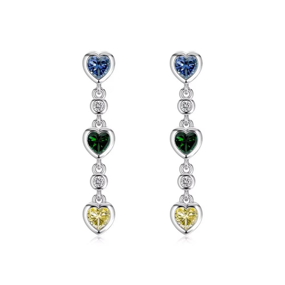 Heart Shape 925 Sterling Silver 5A Cubic Zirconia Dangling Earrings