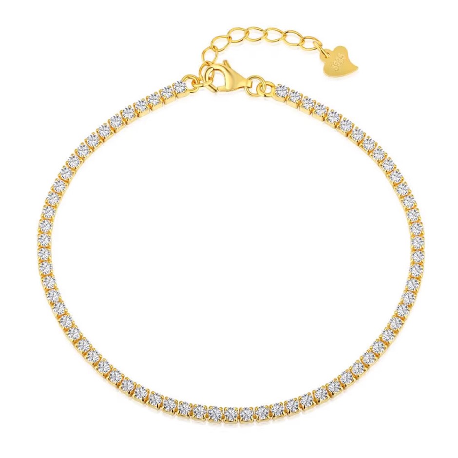 2mm 5A Cubic Zirconia 18K Gold Filled 925 Silver Tennis Bracelet-16cm
