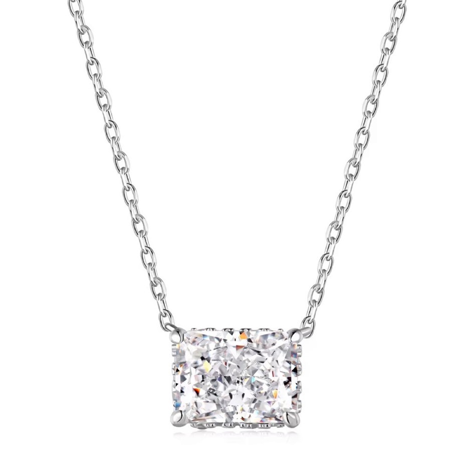 2.0ct 925 Silver 8A Cubic Zirconias Rectangle Pendant Necklace
