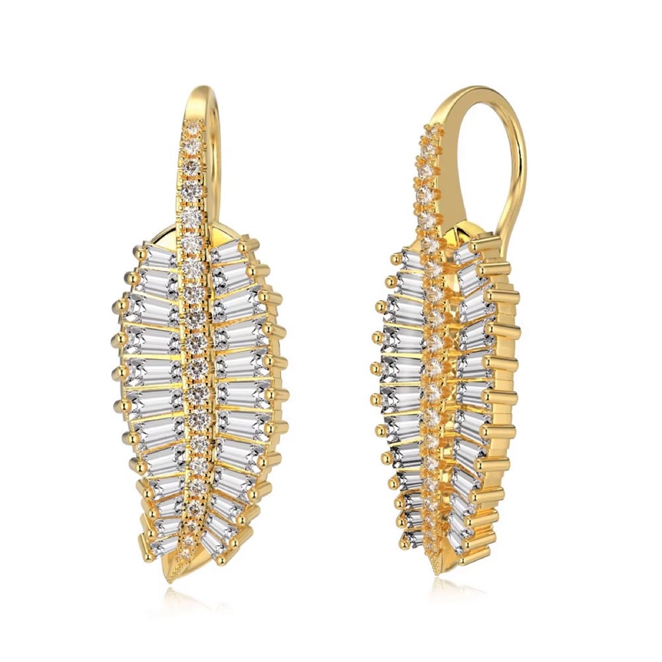 Pear 18K Gold Filled 925 Silver 5A Cubic Zirconia Leaf Earrings