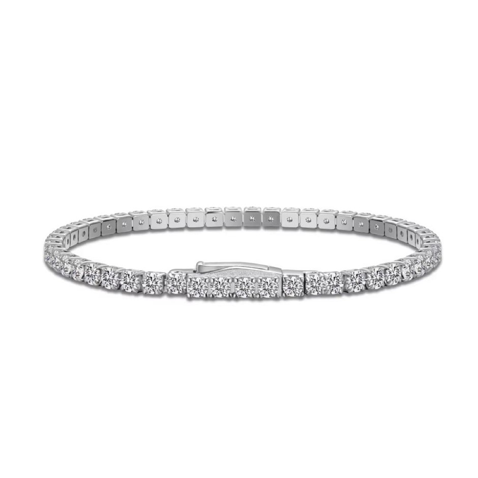 3mm 5A Cubic Zirconia 925 Sterling Silver Tennis Bracelet-15cm