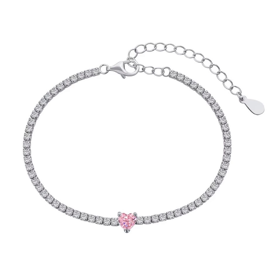 Heart 8A Cubic Zirconias 925 Sterling Silver Tennis Bracelet-16cm