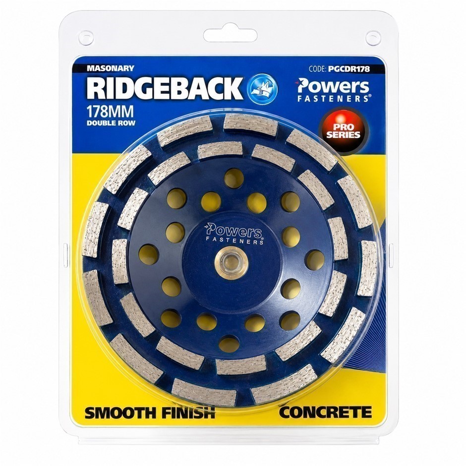 POWERS RIDGEBACK 178mm Diamond Double Row Concrete Grinding Cup, Blue, PGCD